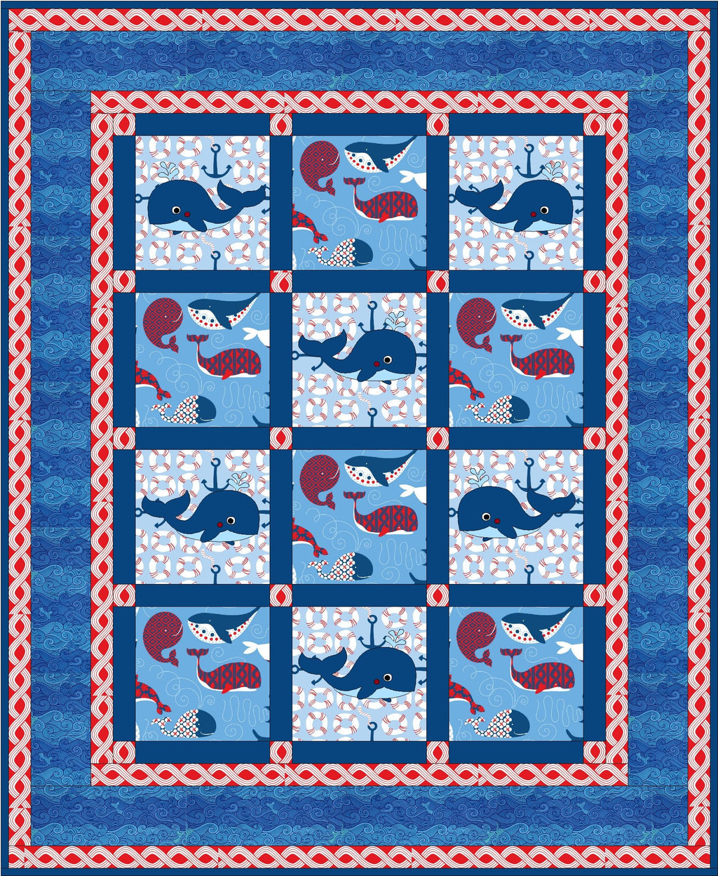Baby Whales Gender Neutral Quilt Pattern - 3 sizes - Digital Download