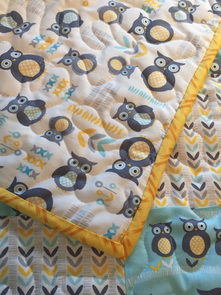 Modern Owls All Over Baby Quilt