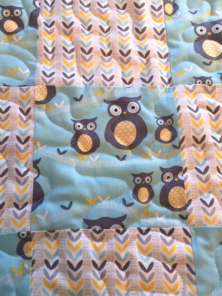 Modern Owls All Over Baby Quilt