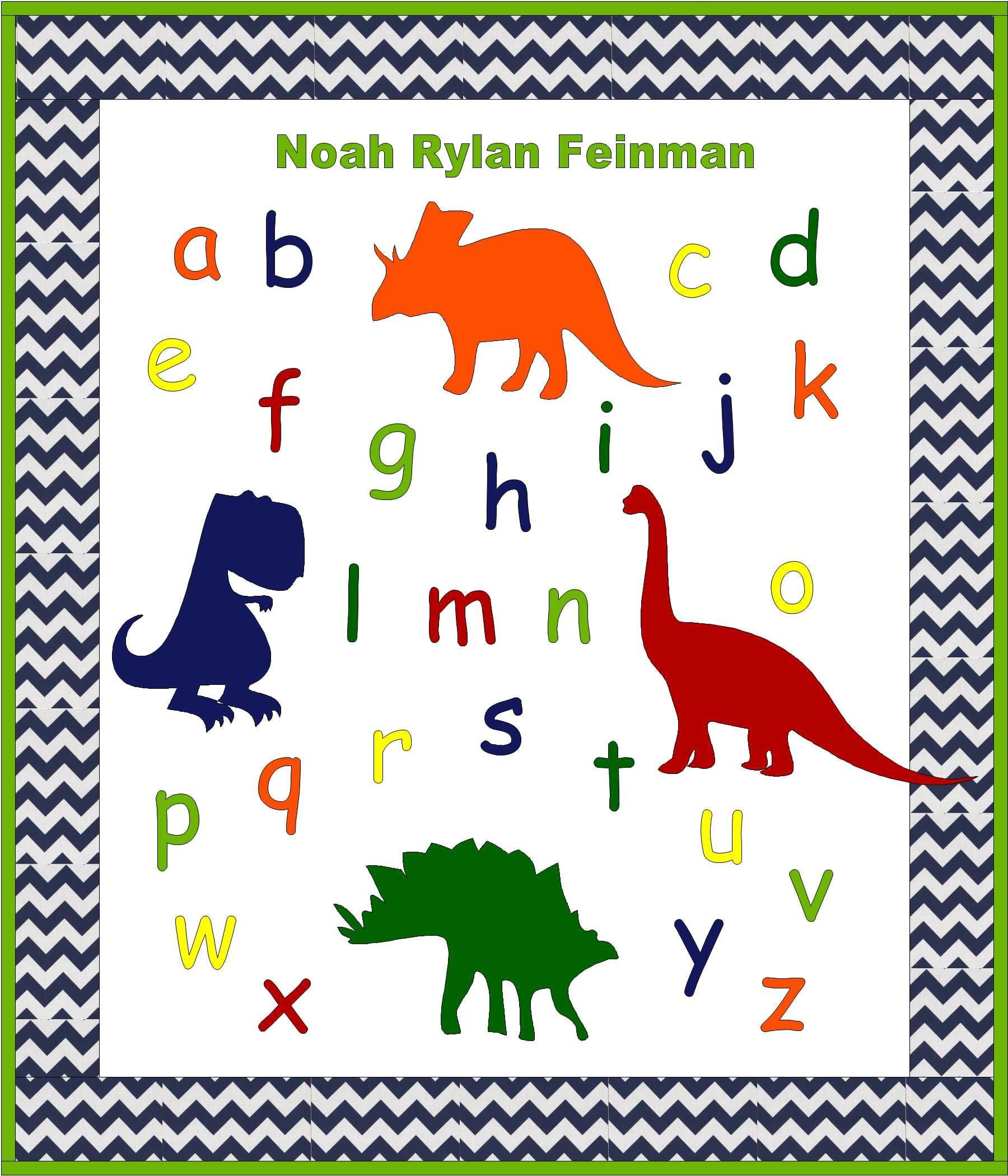 ABC Dinosaur Baby or Toddler Quilt Pattern