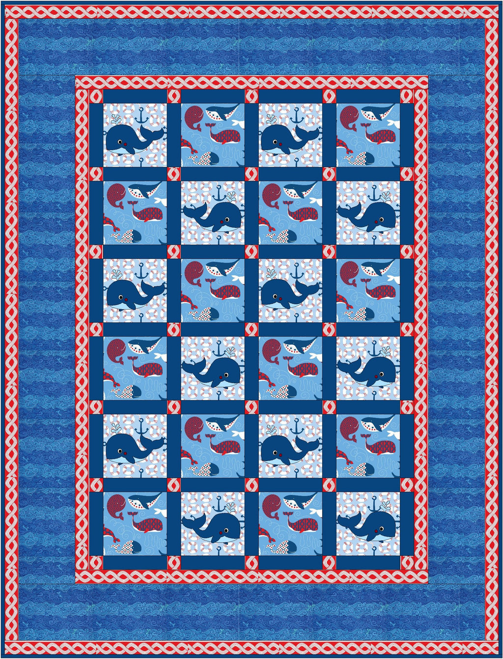 Baby Whales Gender Neutral Quilt Pattern - 3 sizes - Digital Download