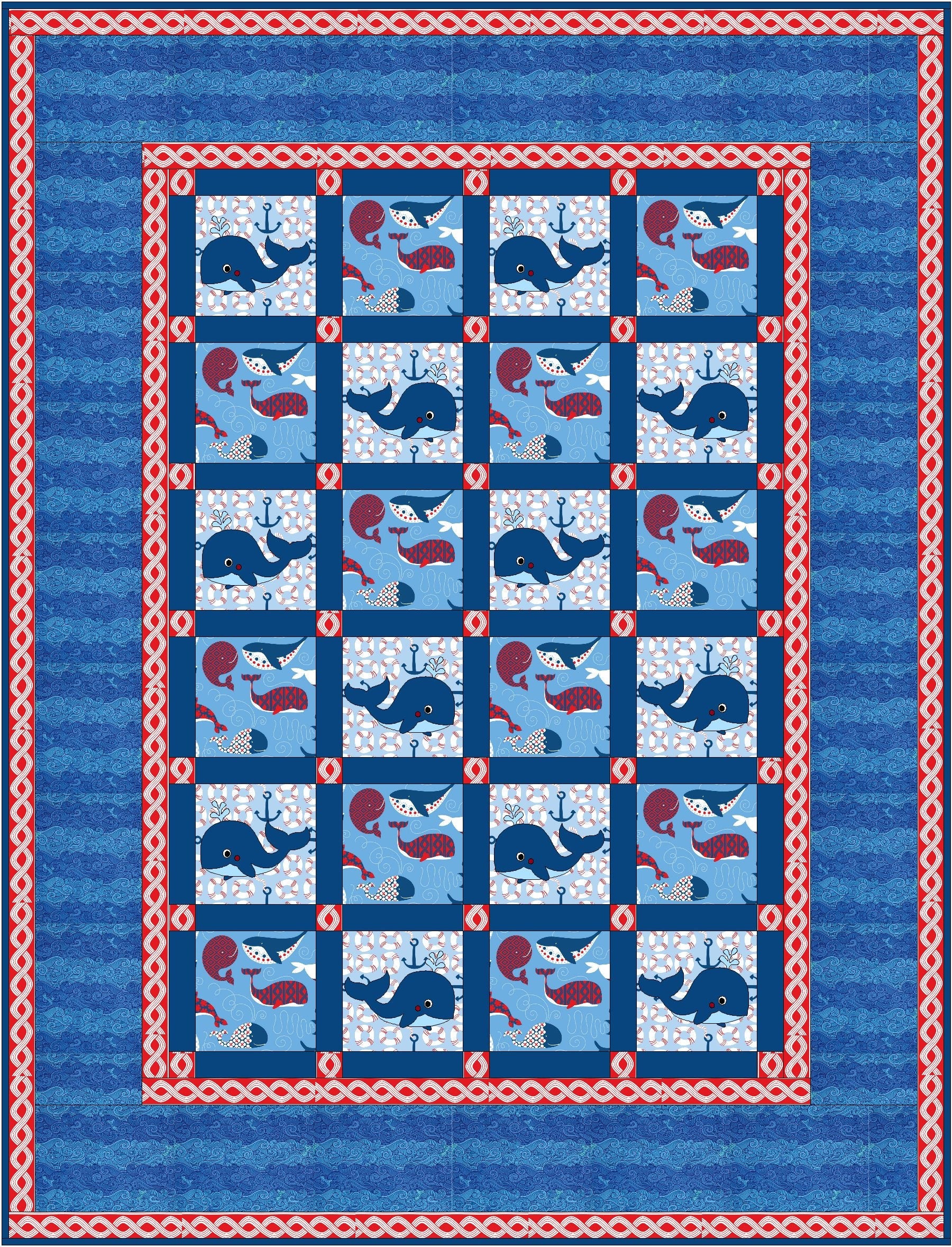 Baby Whales Gender Neutral Quilt Pattern - 3 sizes - Digital Download