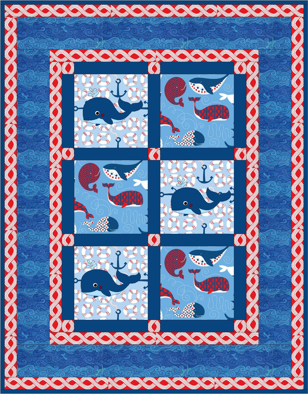 Baby Whales Gender Neutral Quilt Pattern - 3 sizes - Digital Download