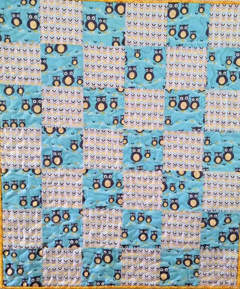 Modern Owls All Over Baby Quilt